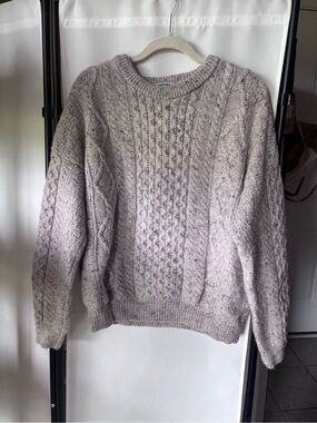 Aran Crafts 100% Irish Wool Men's Crewneck Cable Knit Sweater in Light Taupe